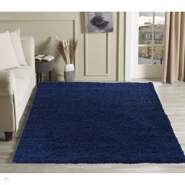 Oxford OXF00 Plain Plush Soft Stain-Resistant Textured Polypropylene Shaggy Navy Rug-Desire Rugs-Rug Love - The Most Loved Rug Store